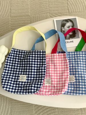 На заказ цветная пластинка женская сумка с монограммой Большой объем Gingham Tote