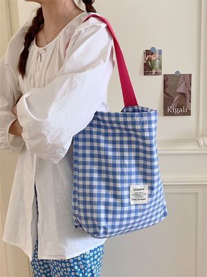 На заказ цветная пластинка женская сумка с монограммой Большой объем Gingham Tote