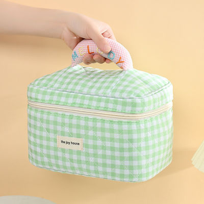 Custom Logo Macaron Color Cotton Plaid Make-up Bag для переносного путешествия и хранения