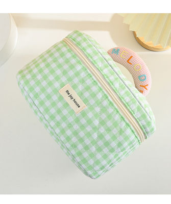 Custom Logo Macaron Color Cotton Plaid Make-up Bag для переносного путешествия и хранения