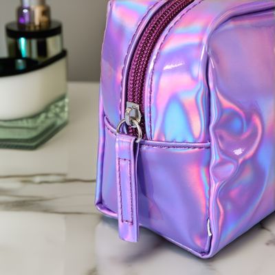 PU косметическая сумка Custom Logo Голографический Серебряный Фиолетовый Водостойкий Закрытый Сумка Розовая Золотая Сумка для Макияжа Мода