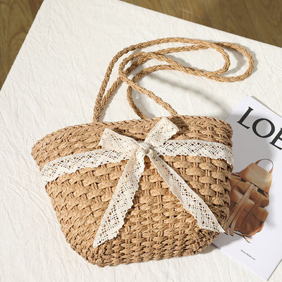 Открытое закрытие на заказ Цветная соломенная сумка Шнурка Bow Woven Bag для пляжа Отдых Женщины на пляже