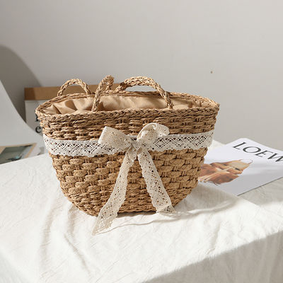 Открытое закрытие на заказ Цветная соломенная сумка Шнурка Bow Woven Bag для пляжа Отдых Женщины на пляже