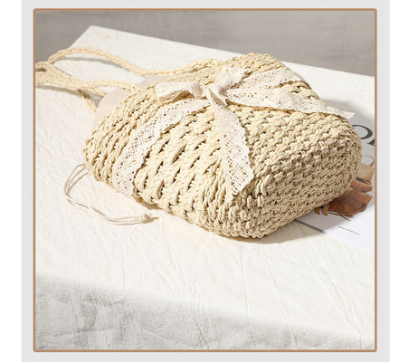 Открытое закрытие на заказ Цветная соломенная сумка Шнурка Bow Woven Bag для пляжа Отдых Женщины на пляже