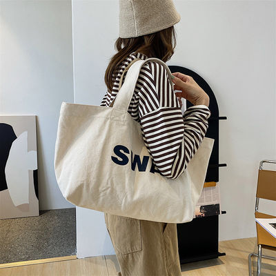 Эко Custom Large Canvas Tote Bag Cross Body Cotton Bag с карманным и молниеносным застежкой