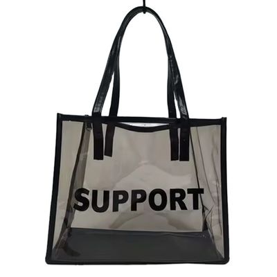 Настраиваемый логотип PVC Zipper Bag для вечеринки Черный PVC Tote Shopping Bag
