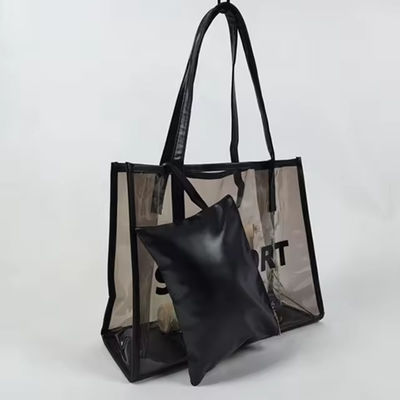 Настраиваемый логотип PVC Zipper Bag для вечеринки Черный PVC Tote Shopping Bag
