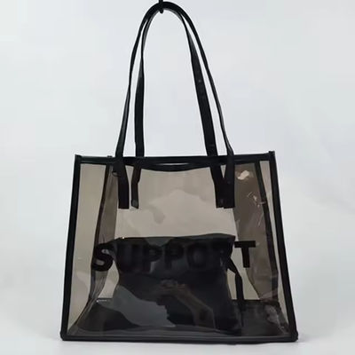 Настраиваемый логотип PVC Zipper Bag для вечеринки Черный PVC Tote Shopping Bag