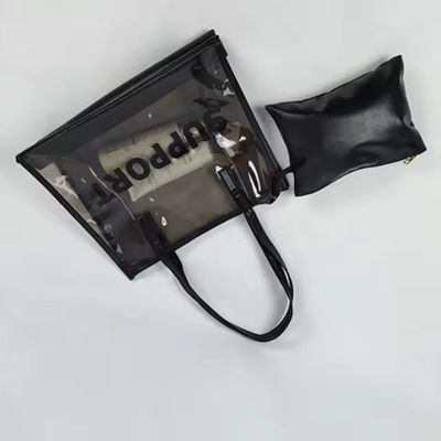 Настраиваемый логотип PVC Zipper Bag для вечеринки Черный PVC Tote Shopping Bag