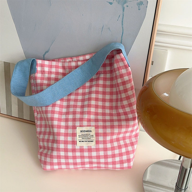 На заказ цветная пластинка женская сумка с монограммой Большой объем Gingham Tote
