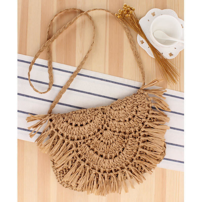 Ручной работы Tassel Beach Bag Raffia Rattan Crossbody для летних путешествий женщин