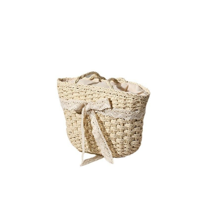 Открытое закрытие на заказ Цветная соломенная сумка Шнурка Bow Woven Bag для пляжа Отдых Женщины на пляже