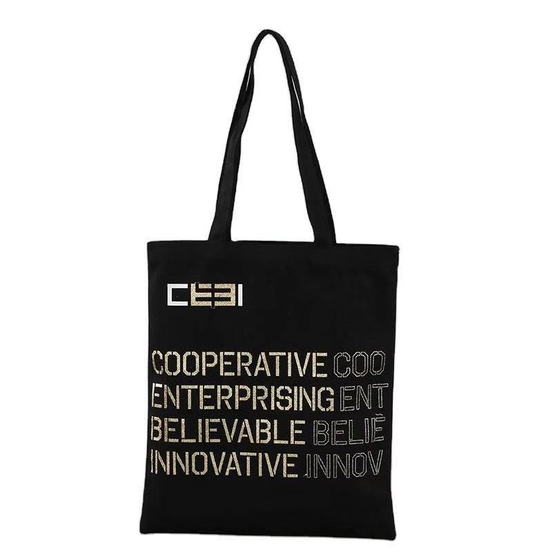 Ежедневная школьная жизнь Custom Print Logo многоразовый простой черный дружелюбный хлопковый холст Tote Bag