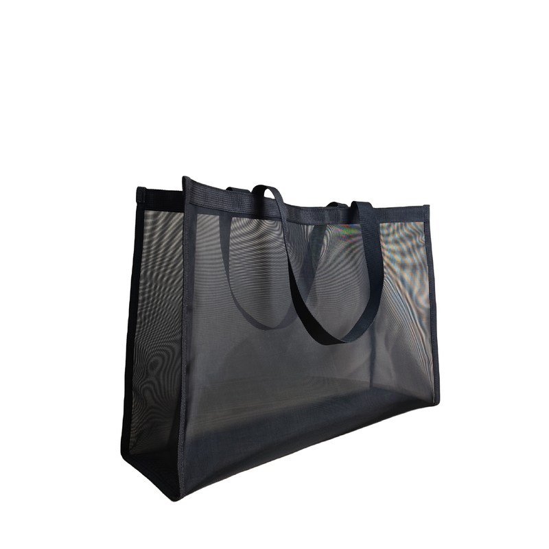 Большая емкость Custom Logo Print Black Mesh Tote Bag для рынка и пляжа