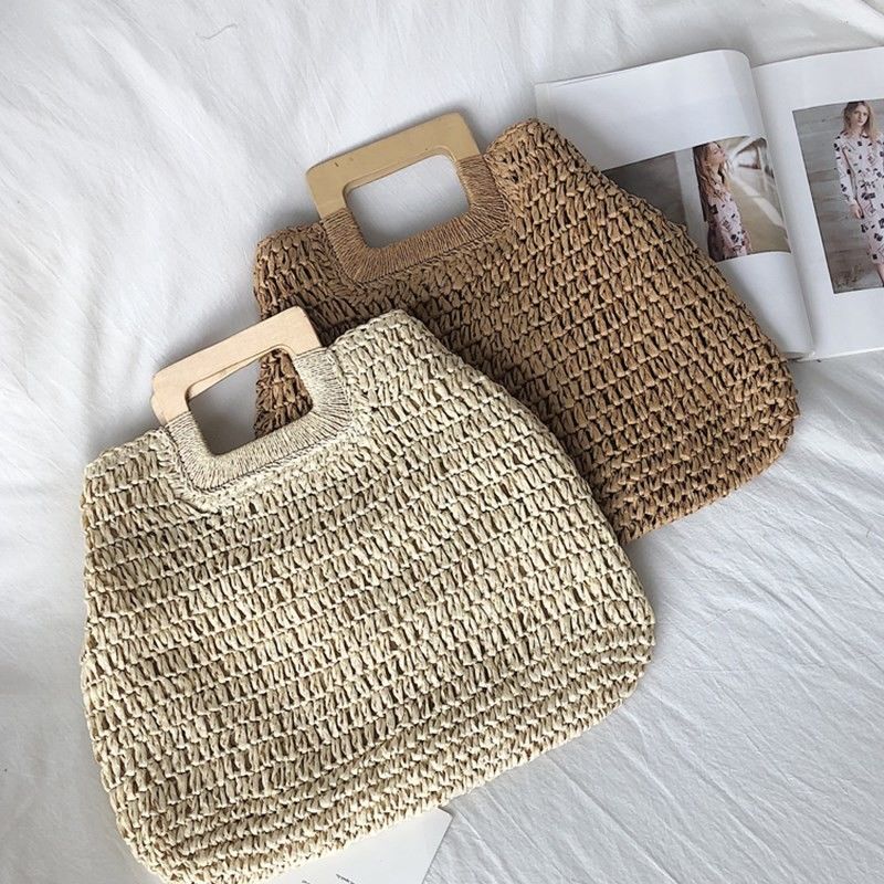 Никаких украшений Раттан Tote Bag портативная женская соломенная сумочка для летних каникул